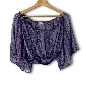 Hollister Sheer Billowy Purple Bohemian Crop-Top